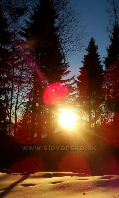 Krásný východ slunce, pohled z lesa při výstupu na Martinské Hole.